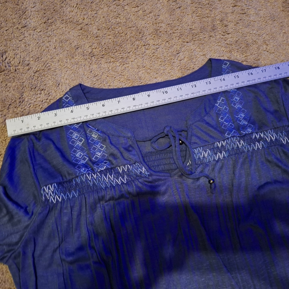 NWT / Faded Glory Indigo Embroidered Peasant Tunic - Picture 10 of 11